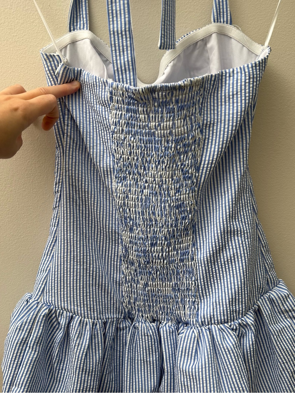 Edikted Pinstripe Bubble Skirt Halter Mini Dress - Picture 8 of 10